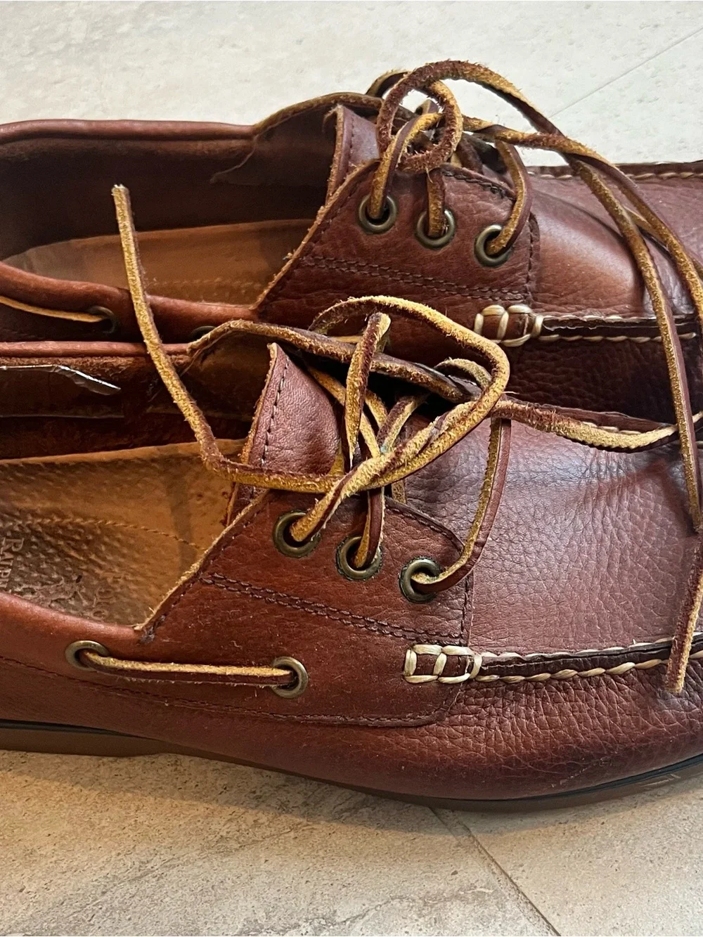 Polo Ralph Lauren Bienne Boat Shoes Brown Leather Men's 9 D Deck Loafers